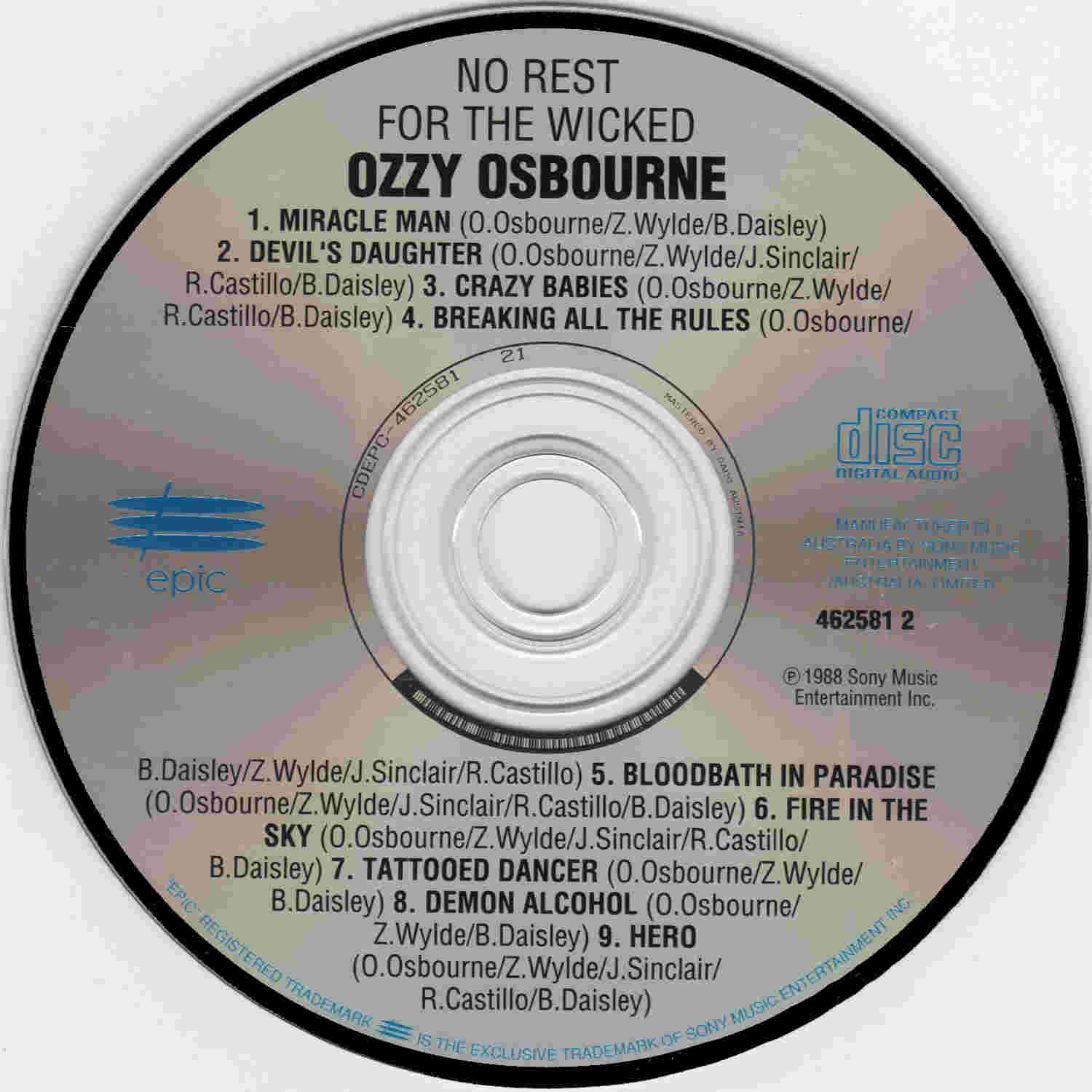 Ozzy Osbourne  No Rest For The Wicked The Ultimate Sin (1996) : CD